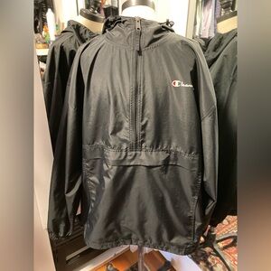 Champion Men's Black 3/4 Zip Windbreaker with Hood, Size Large